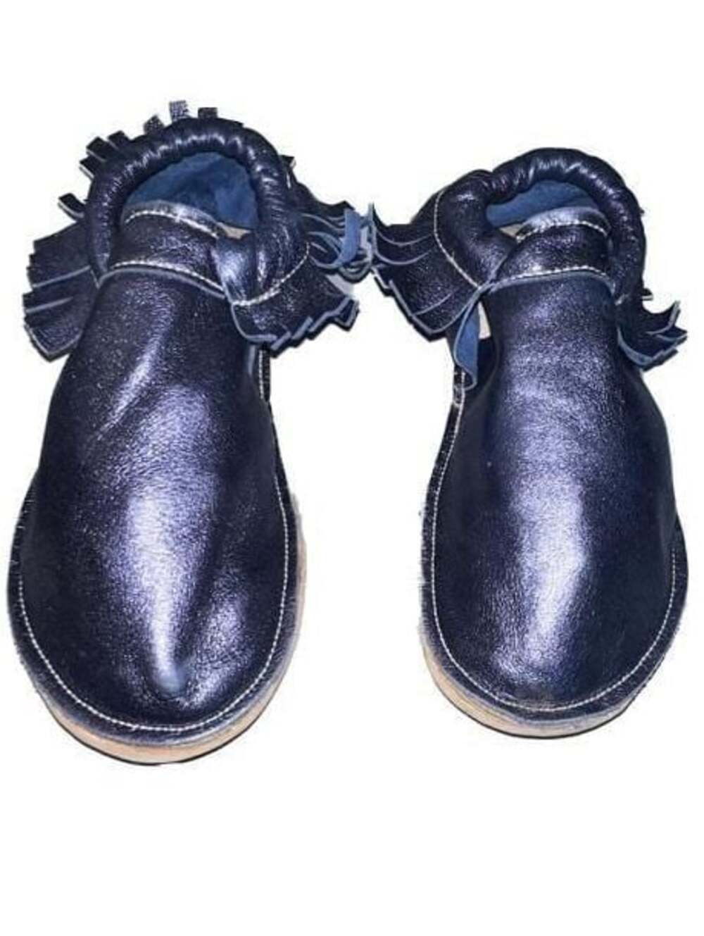 Handmade Leather Moccasin Soft Sole Slippers with Fringe Detail